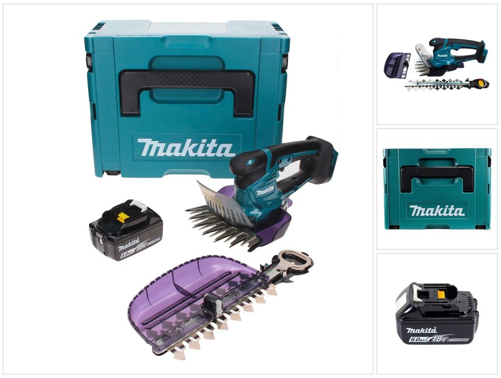 Makita DUM 604 G1XJ Akku Grasschere 18 V mit Gras- und Strauchscherblatt + 1x Akku 6,0 Ah + Makpac - ohne Ladegerät