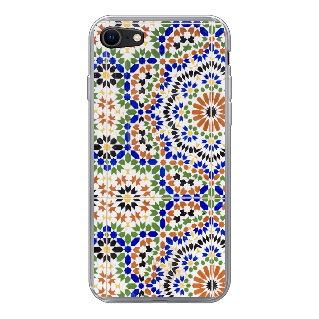 MuchoWow Handyhülle Schutzhülle Hülle für iPhone 8 Ein Mosaikdetail mit vielen verschiedenen Formen Silikon Softcase Handy Hülle - Schutzhaube