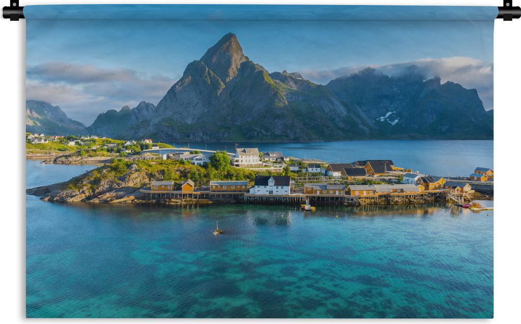 MuchoWow Wandteppich Wandbehang Lofoten mit Anzahl der Häuser 90x60 cm Tapisserie Dekoration Wandtuch - Wandskulpturen - Bildteppich