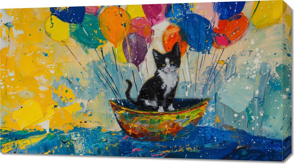 Bild 90x50cm Katze im Boot