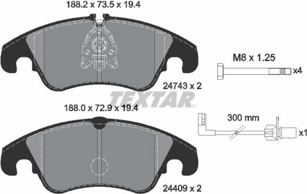 Plaquettes de Frein Audi A5 8T silencieuses et durables - Textar 2474301