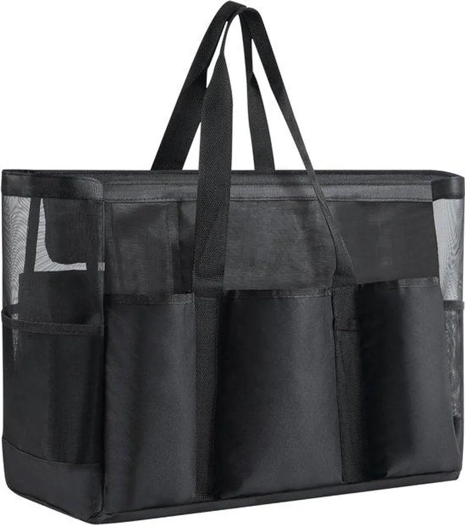 Sac de plage noir XXL ultra léger - Grand volume avec fermeture éclair