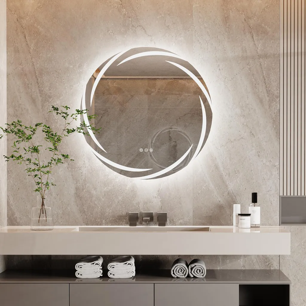 Miroir de salle de bain LED Vrygle rond 60 cm avec rétroéclairage design - 3