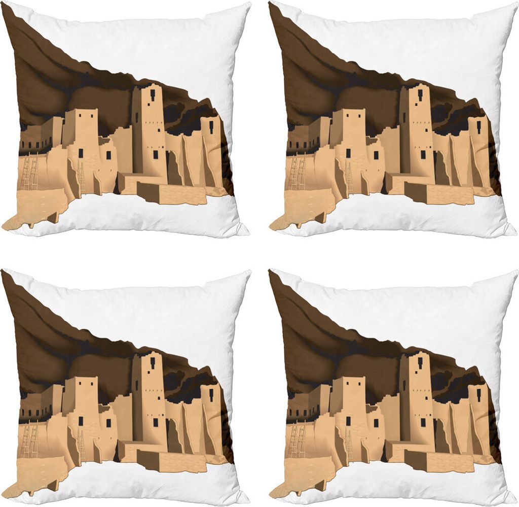 ABAKUHAUS Colorado Kissenbezug Set (4 Stück), Mesa Verde Nationalpark, Moderner Doppelseitiger Digitaldruck, 60 cm x 60 cm, Braun und Sand Braun