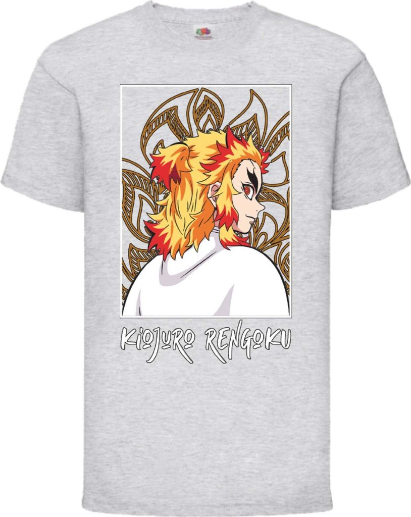 Kinder T-Shirt Demon Anime Slayer Kyojuro Rengoku 03 Scorching Sun, 7-8 Jahr - 128 / Grau