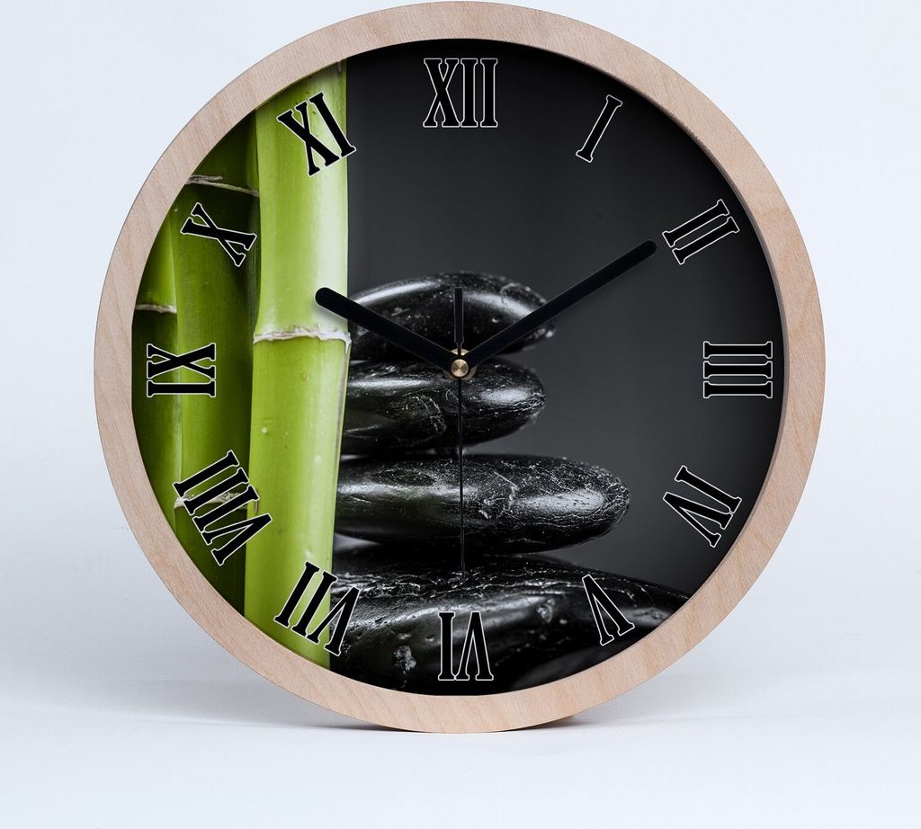 Holzuhr 25fi cm wanduhr - schwarze Spitzen - Bambus