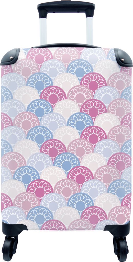 MuchoWow MuchoWow Koffer Handgepäck Trolley Rollkoffer Kleine Reisekoffer mit 4 Rollen - Kreis - Muster - Rosa - Cabin Size < 55x40x23 cm & 55...