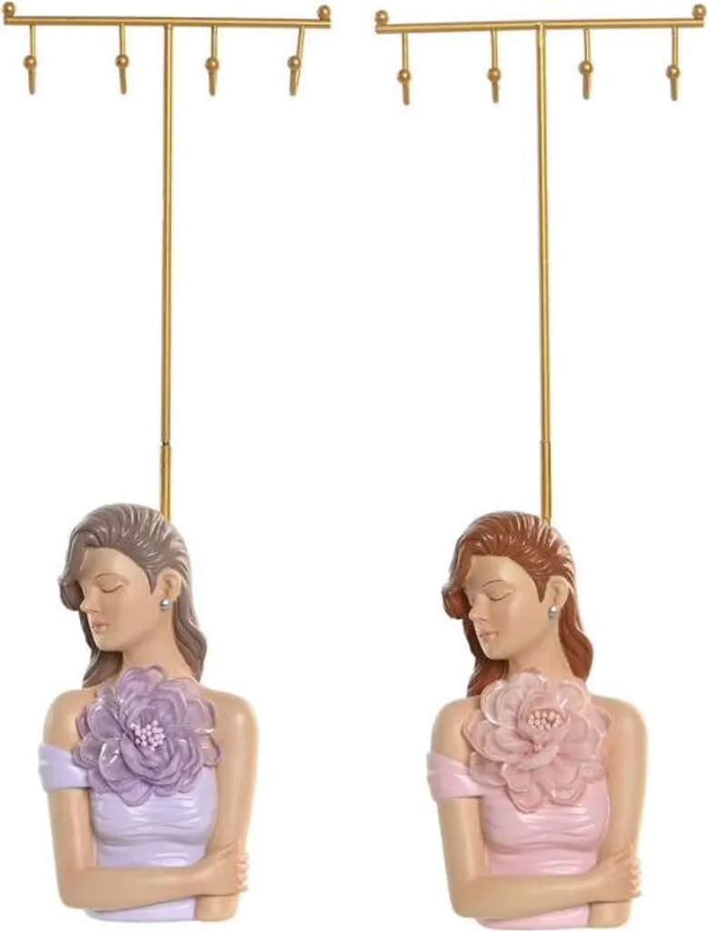 Support Bijoux Home ESPRIT 33cm en Résine Rose Violet - Double Présentoir
