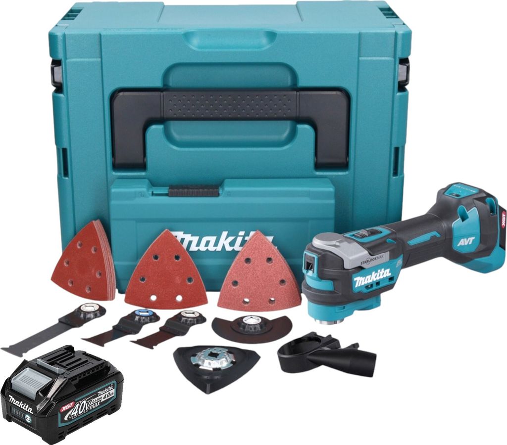 Makita TM 001 GM103 Akku Multifunktionswerkzeug 40 V max. Starlock Max Brushless + 1x Akku 4,0 Ah + 37 tlg. Zubehörset + Makpac - ohne Ladegerät