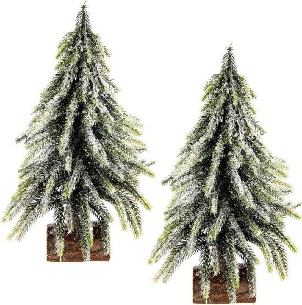 Klein Künstliches Schneegeweide auf Holzbasis, Set aus 2, Größe 15x15x25cm, Grün/Weiß