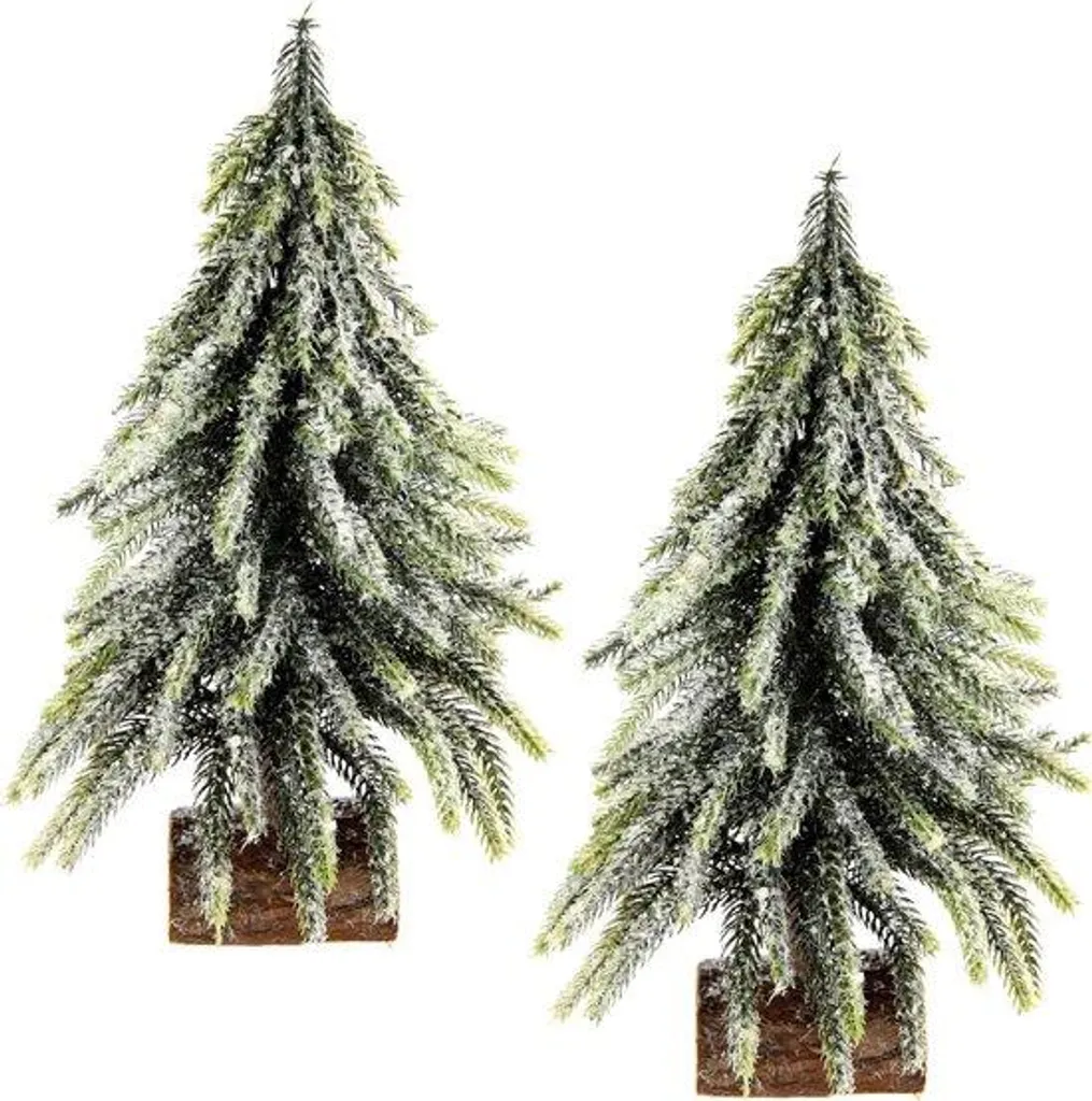 Petit buisson de neige artificiel 15x25cm sur socle bois, lot de 2