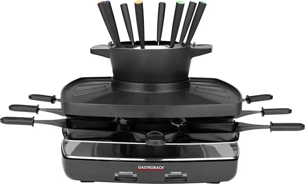 Set Raclette Fondue Gastroback 42567 avec Plaque de Cuisson Antiadhésive