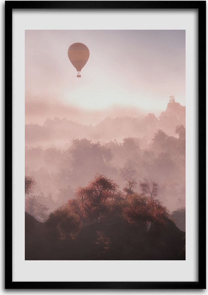 Bild - Bilderrahmen - Foto - 70 cm x 100 cm - MDF - Rahmen - Wandkunst - Fliegende Wald Ballon