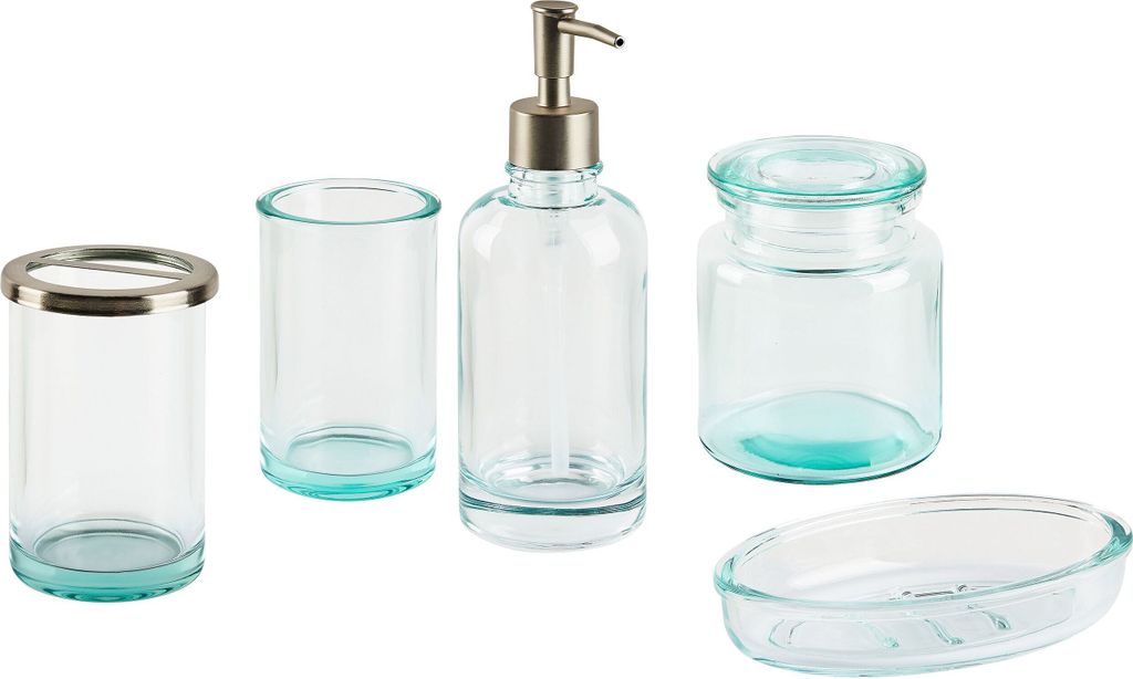 BELIANI 5-teiliges Badezimmer-Set aus Glas Mintgrün Seifenspender Seifenschale Zahnbürstenhalter Becher Moderner Stil Badzubehör für WC Toilette