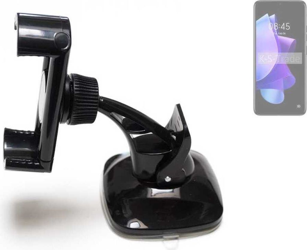 K-S-Trade kompakte Handy-Halterung Windschutzscheibe kompatibel mit Tecno Pop 7 Pro Armaturenbrett schwarz Autohalterung KFZ Halter Scheiben-Halterung