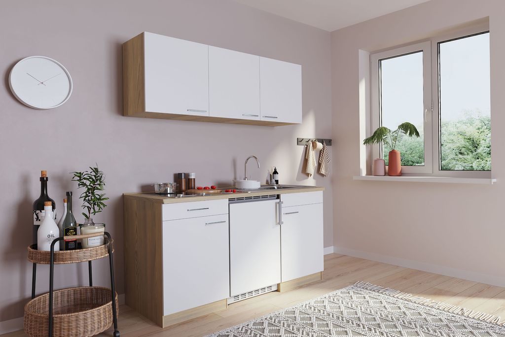 Küche Miniküche Singleküche Küchenzeile Pantry Eiche Weiß Luis 150 cm Respekta