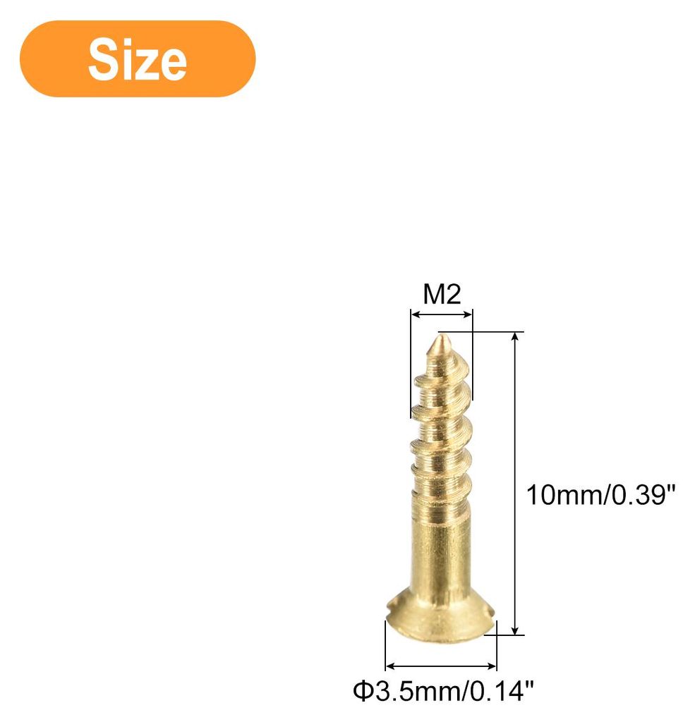 30 Stš¹ck Schlitz Messing Holzschrauben, M2 x 10mm Schlitzantrieb Senkkopf Selbstschneidende Schraube fš¹r Holzarbeiten M?bel