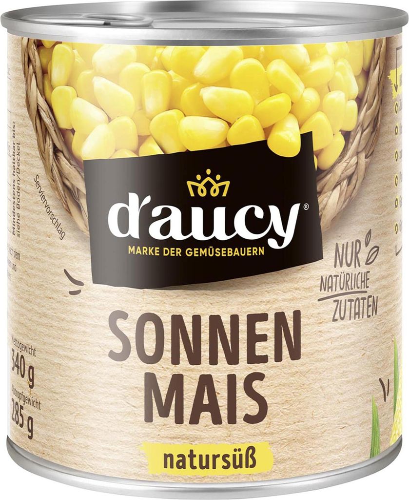 d'aucy Sonnenmais–Natürliche Frische, sonnengereift und Produktbild 