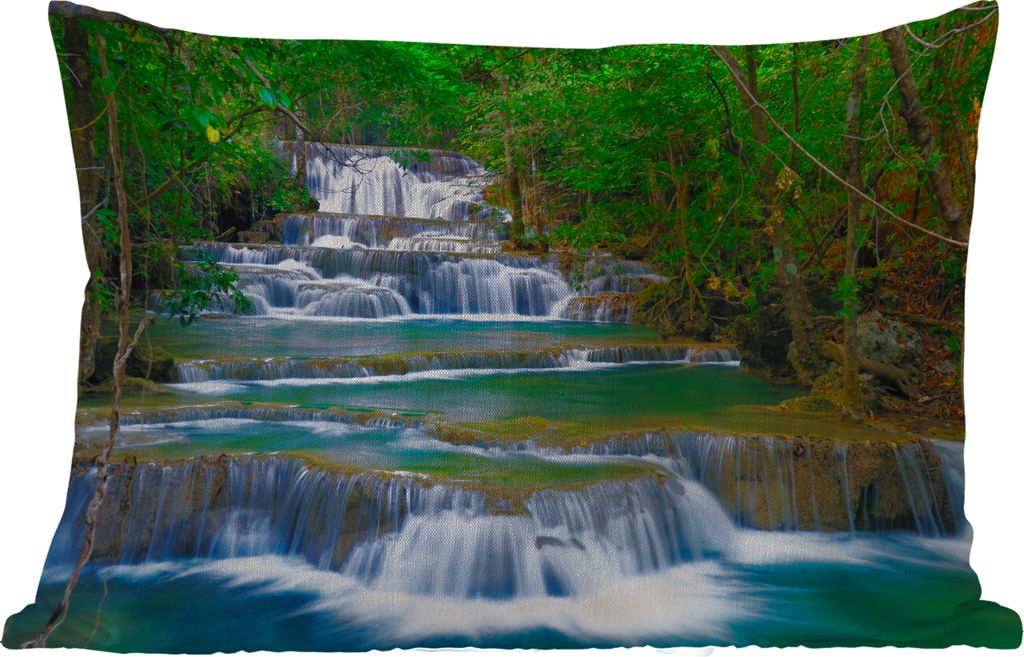 MuchoWow Outdoor Kissen - Wasserfall - Bäume - Natur - Dschungel - 60x40 cm - Wetterfest - Lounge Kissen - Zierkissen - Kissen für Innenräume