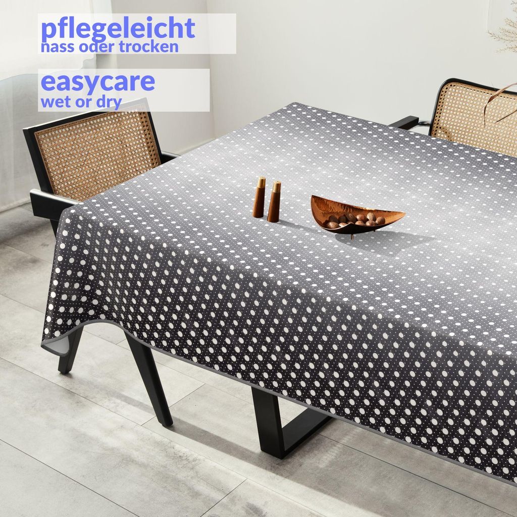 Tischdecke Wachstuchtischdecke Gartentischdecke Wachstischdecke Gepunktet - Gradient Schwarz Wasserabweisend Breite 140 cm Länge 200 cm mit Paspel...