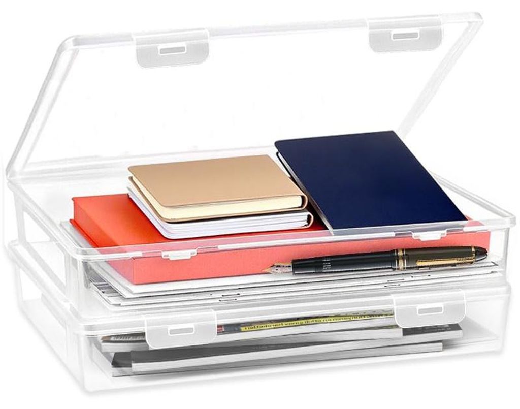 Aufbewahrungsbox mit Deckel, flach, A4-Dokumentenbox, stapelbar, transparent, Stiftablage, Kunststoffbox, Stifthalter, für Dokumente und Zeitschri...