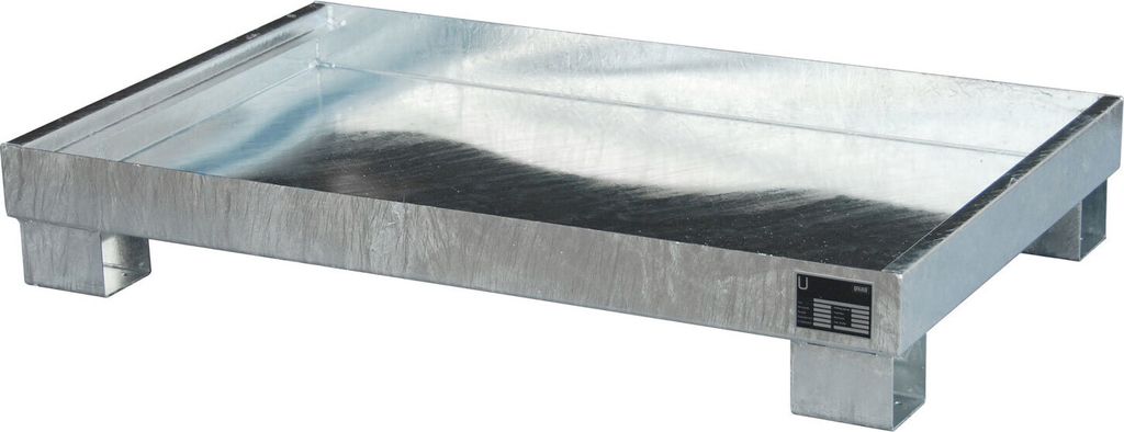 Kleingebinde-Auffangwanne, BxTxH 800x500x290 mm, Auffangvolumen 65 l, ohne Gitterrost, verzinkt