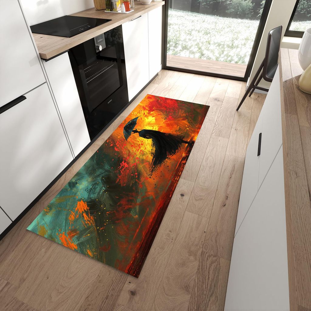Küchenteppich 80x200cm rutschfest & abwischbar PVC Läufer - Mann Mit Regenschirm