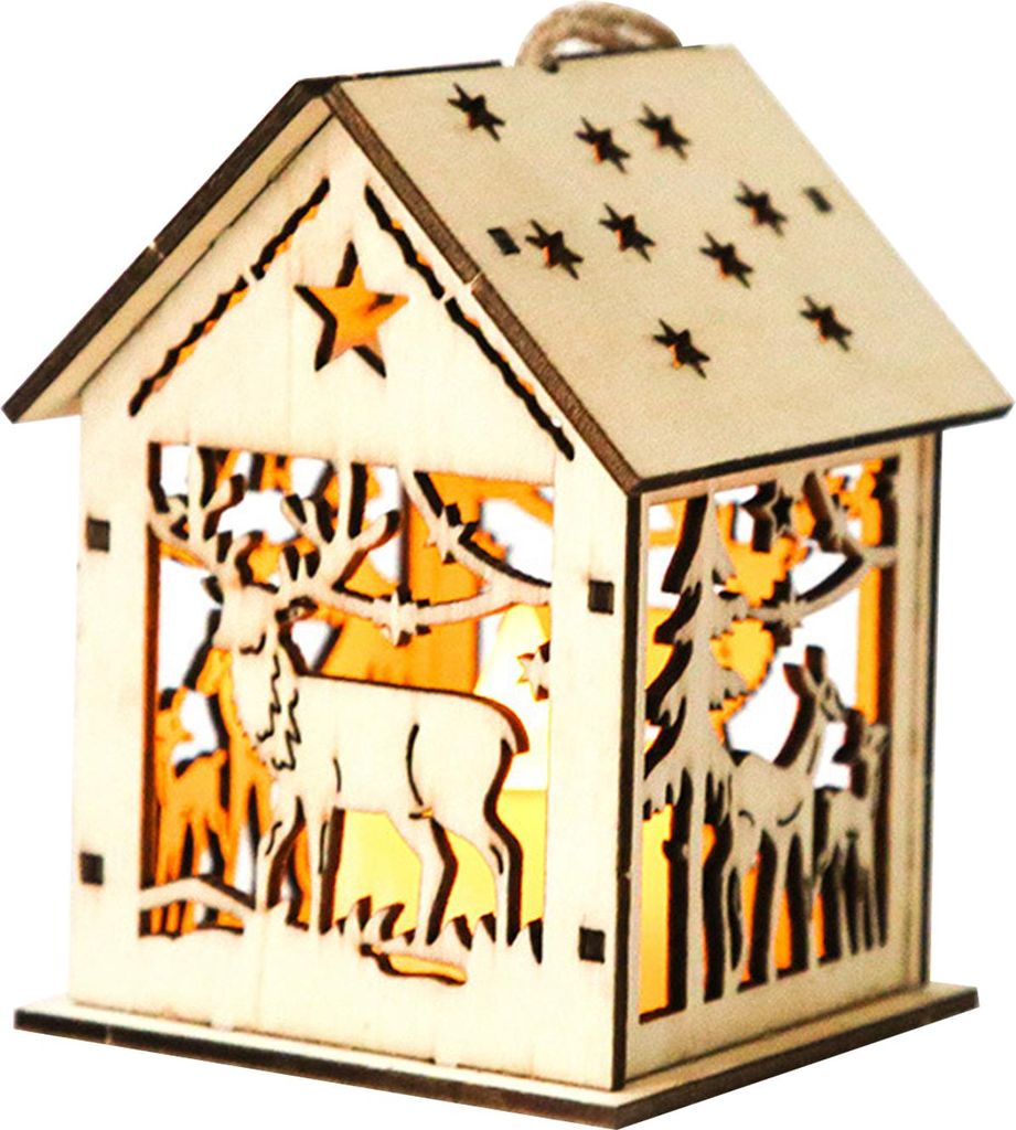 Weihnachten LED Holz Haus Ornamente Umweltfreundliche Glowing Mini Größe Personalisieren Beleuchten Baum Anhänger