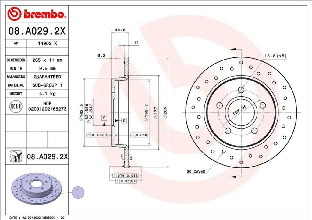 Brembo 08.A029.2X Disque de Frein Xtra pour Ford Focus et C-Max