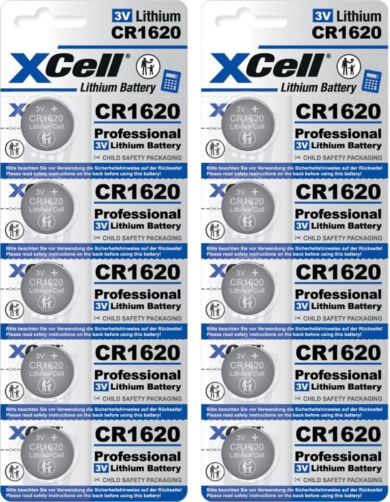 10x XCell Lithium-Knopfzelle CR1620 3V/70mAh (2x 5er-Pack)