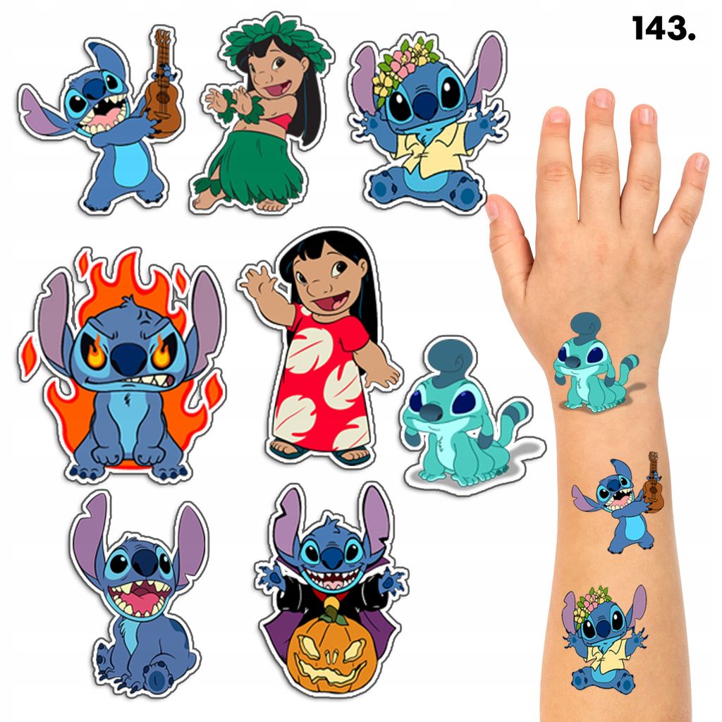 Tatuaggi temporanei per bambini, a tema Stich, rimovibili - Immagine del prodotto 