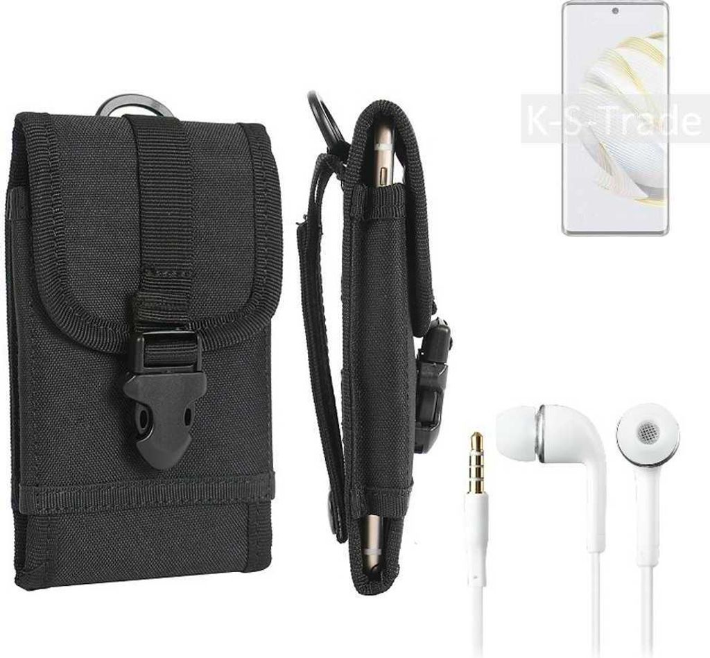 K-S-Trade Holster Schutz Hülle kompatibel mit Huawei nova 10 Gürteltasche Handy Hülle Tasche outdoor Seitentasche schwarz 1x + Kopfhörer