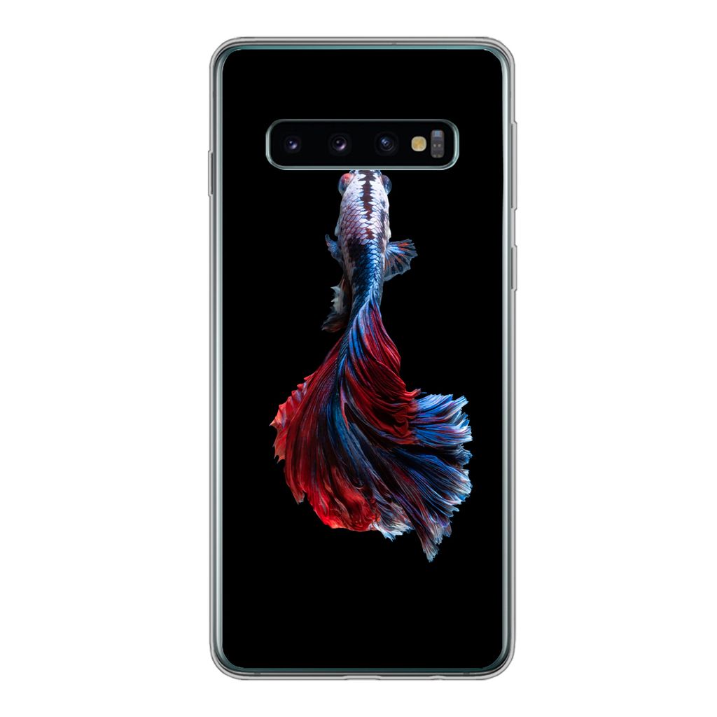 MuchoWow Handyhülle Schutzhülle Hülle für Samsung Galaxy S10 Fisch - Schwanz - Schwarz Silikon Softcase Handy Hülle - Handytasche
