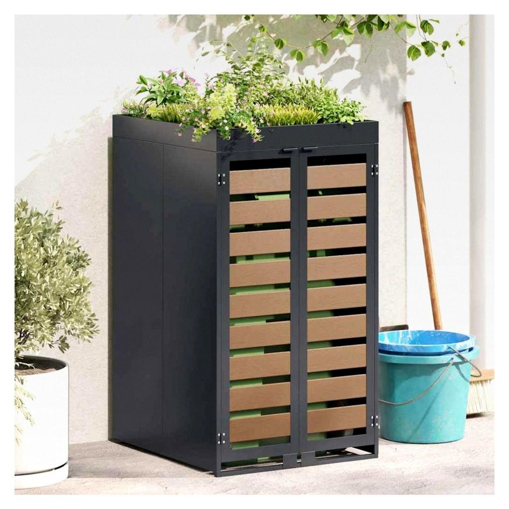 Mülltonnenaufbewahrung mit Rollen und Dach für 240 l Mülleimer, Gartenhaus, Abdeckung für Mülltonnen, Behälter für den Außenbereich, Aufbew...