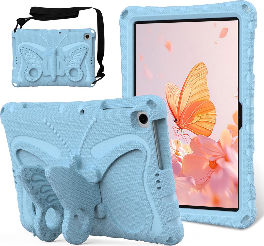 Kinder Hülle für Lenovo Tab M10 10,1" 3rd Gen TB-328F 2022 Leicht Stoßfeste EVA Kindgerechtes Schutzhülle mit Schultergurt, Schmetterlings-Stä...