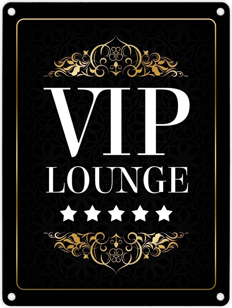 VIP-Lounge Metallschild mit 5-Sterne Motiv Party Luxus Star Feier Bereich edel