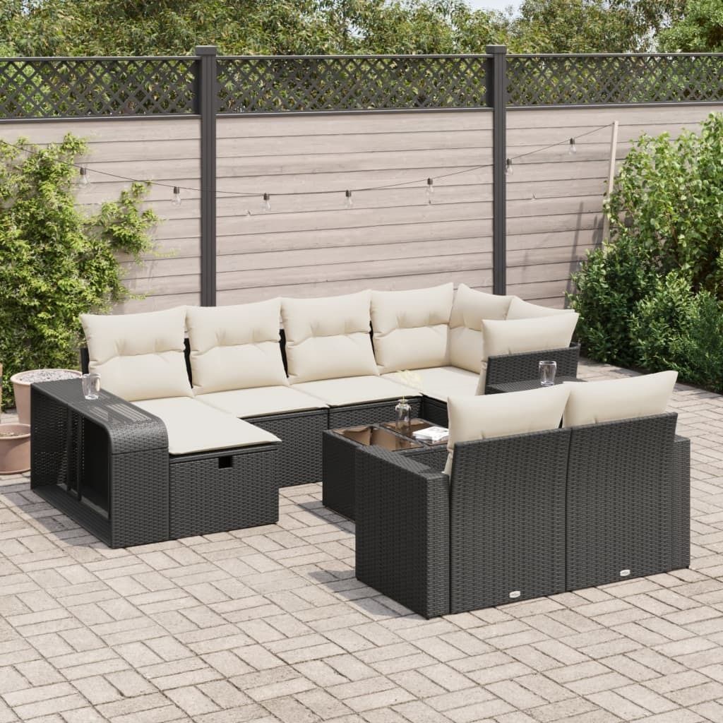 Maison Exclusive - 11-tlg. Garten-Sofagarnitur mit Kissen Schwarz Poly Rattan