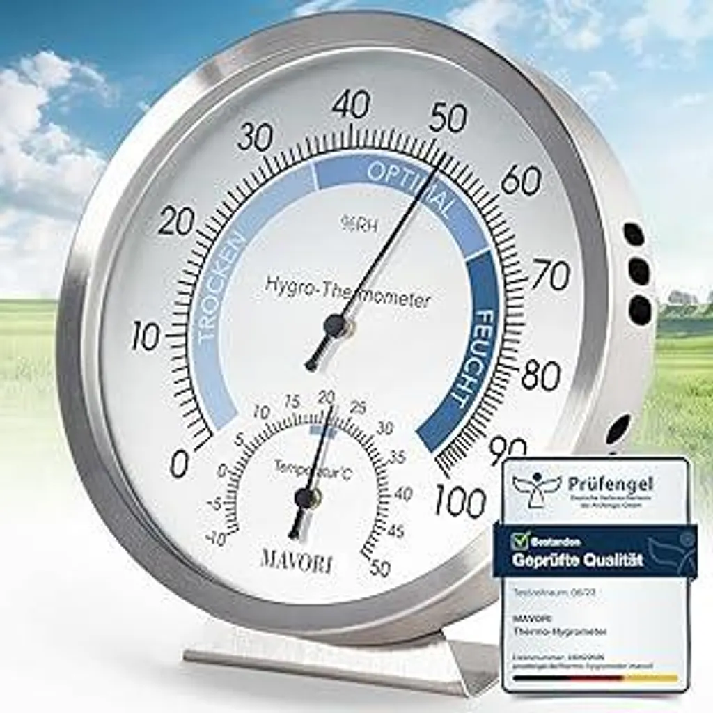 Termoigrometro Meccanico Parete Acciaio Inox - Precisione 2-in-1