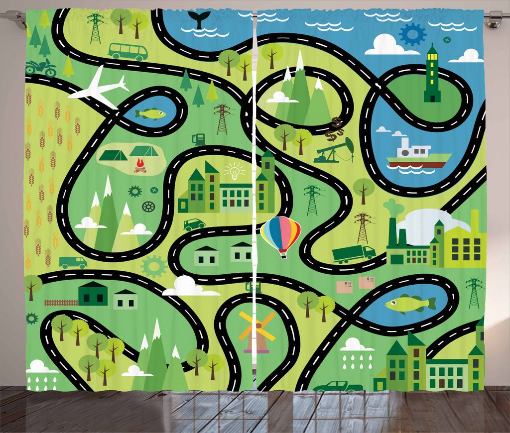 ABAKUHAUS Kindergarten Rustikaler Vorhang, Luft Küsten Vororte, Wohnzimmer Universalband Gardinen mit Schlaufen und Haken, 280 x 225 cm, Mehrfarbig