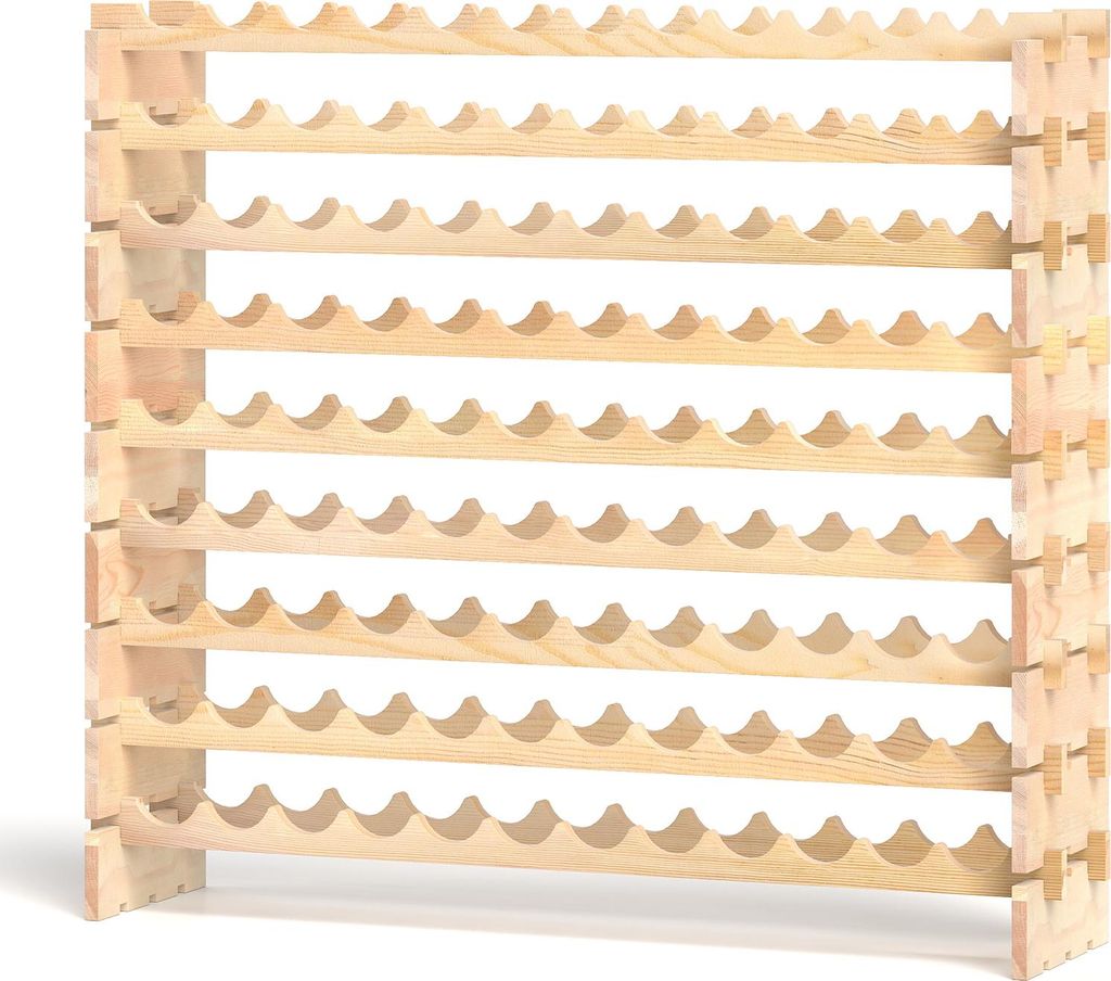 Freistehendes Weinregal aus Holz, Weinkeller mit 9 Regalen für 108 Flaschen, robustes Standregal mit Weinflaschenhalter, für Keller, Küche, natur