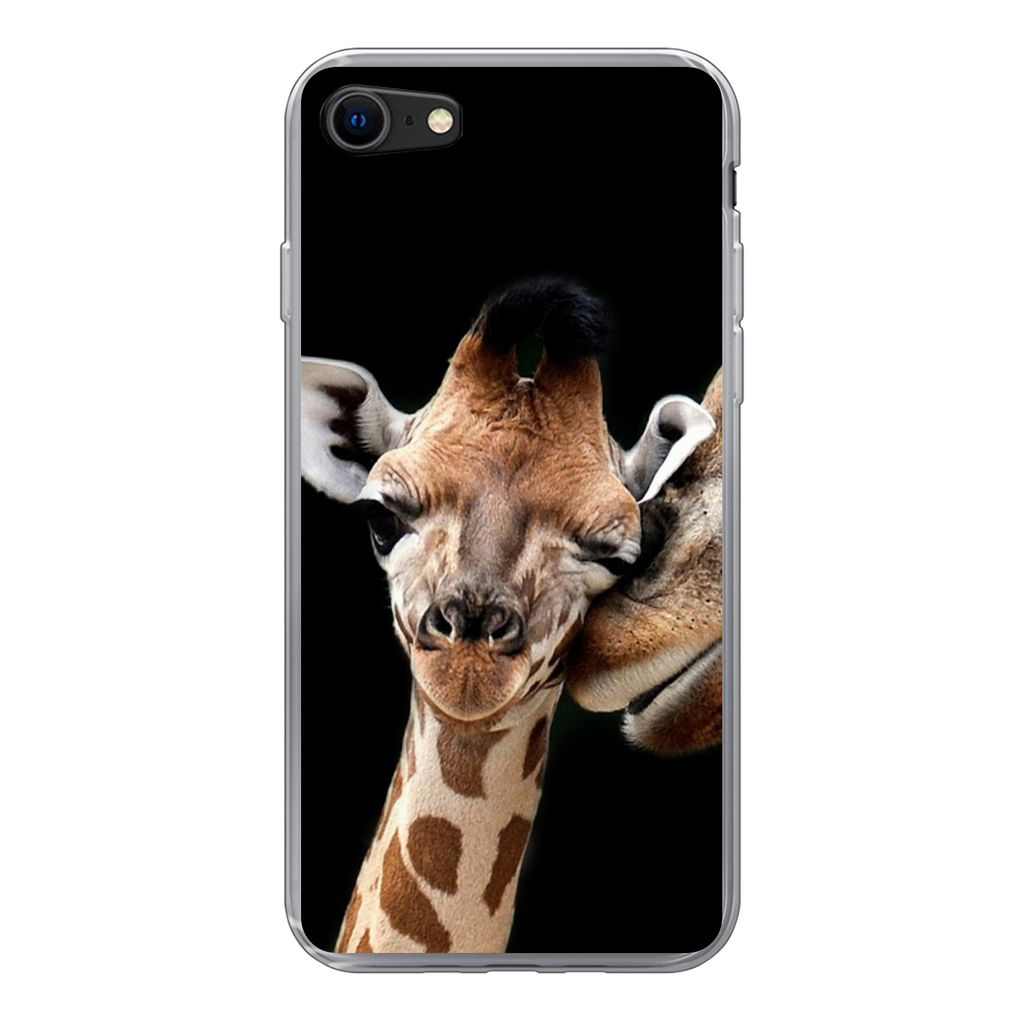 MuchoWow Handyhülle Schutzhülle Hülle für iPhone 7 Giraffe - Tiere - Schwarz - Porträt - Tiere Silikon Softcase Handy Hülle - Kartenhalter