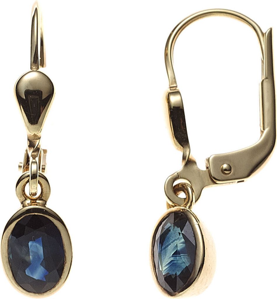 Ohrringe 585 Gold Gelbgold blaue Safire Saphire oval Ohrhänger Boutons Damen