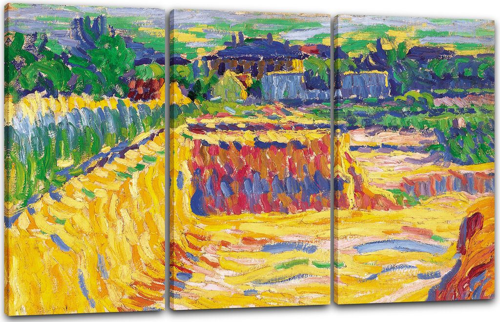 Leinwandbild 3-teilig (120x80cm): Ernst Ludwig Kirchner - Die Lehmgrube, echter Holz-Keilrahmen inkl. Aufhänger, handgefertigt in Deutschland