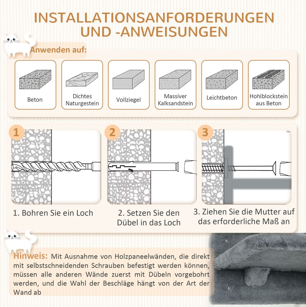 PawHut Katzen Kletterwand, 4-teilig, Katzenkletterwand, Produktbild 7