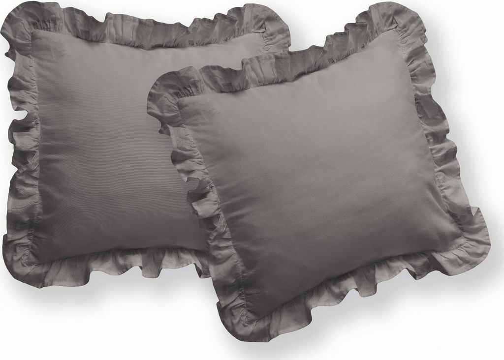 Baumwoll-Kissenbezug 40x40 Pure mit Rüschen Warm Grey 2Stk Produktbild 