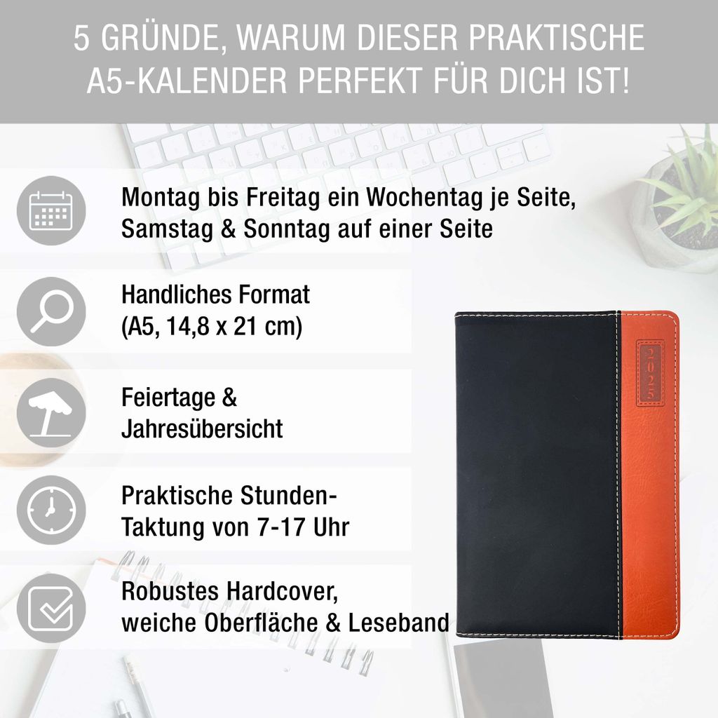 Buchkalender 2025 A5 1 Tag 1 Seite - Hochwertiger Produktbild 2