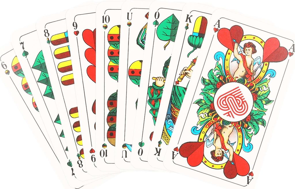 Schafkopf-Spielkarten mit bayerischem Blatt und Produktbild 