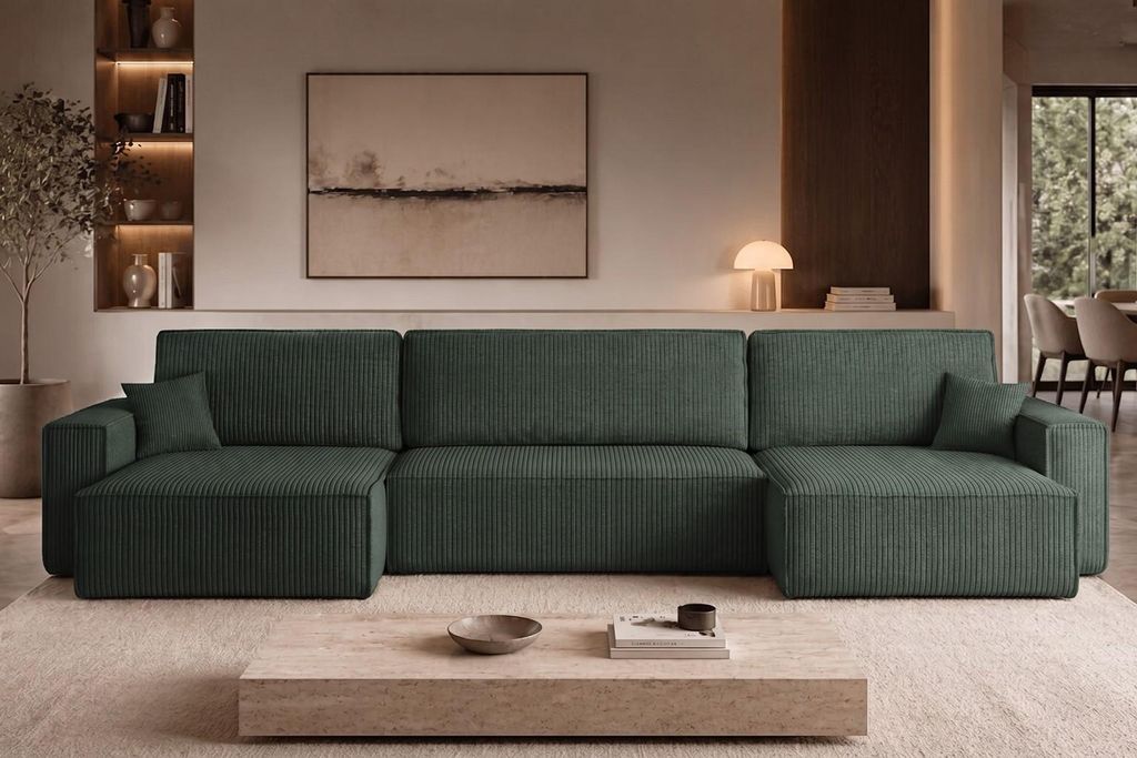 Kaiser Möbel Ecksofa mit schlaffunktion und bettkasten, Eckcouch BEST U XL stoff Poso Grün