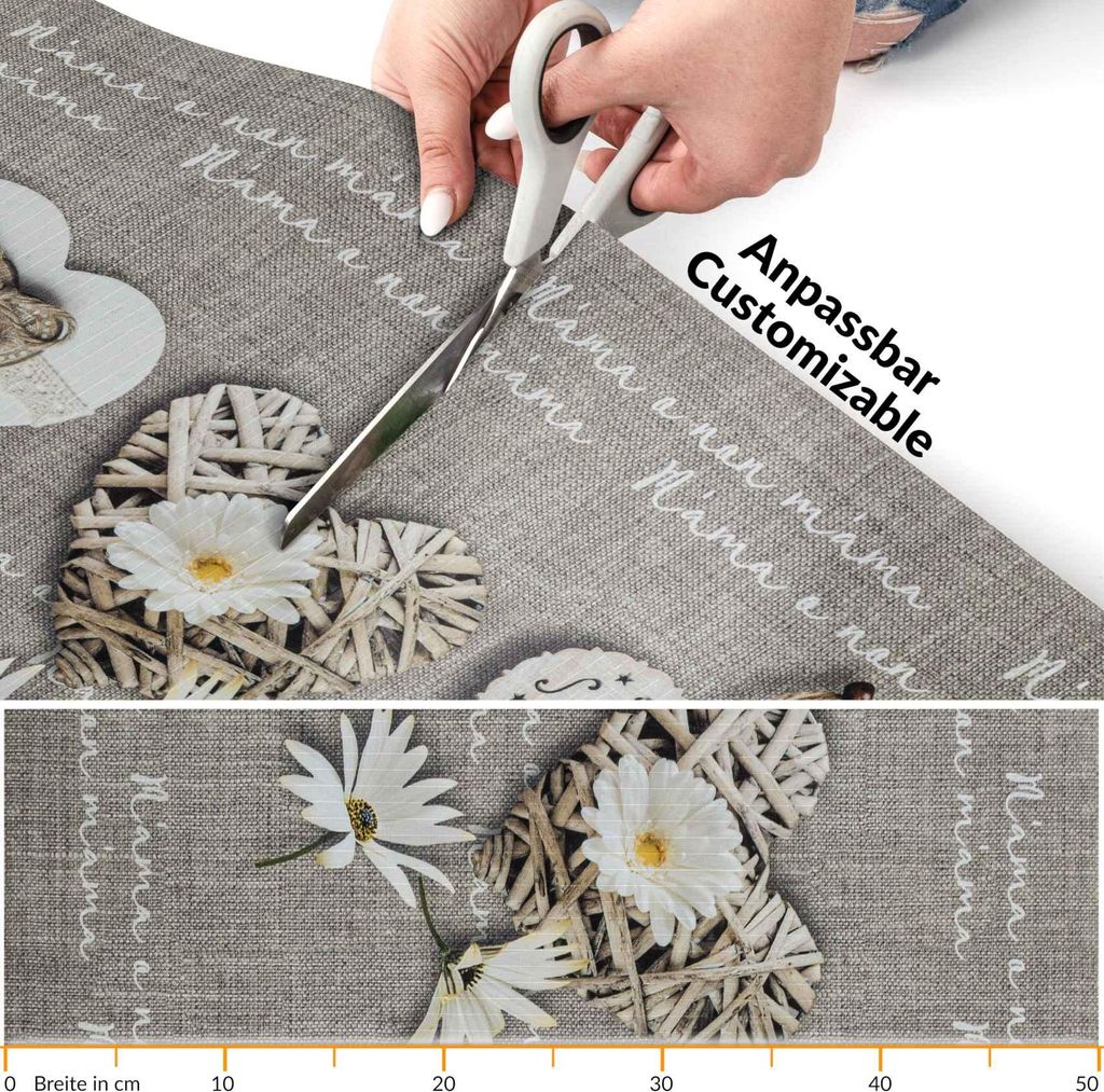 Läufer Küchenläufer Flurläufer Teppichläufer Textil SPRINTY Grau Landhaus Herz Robust Breite 52cm Länge 260cm