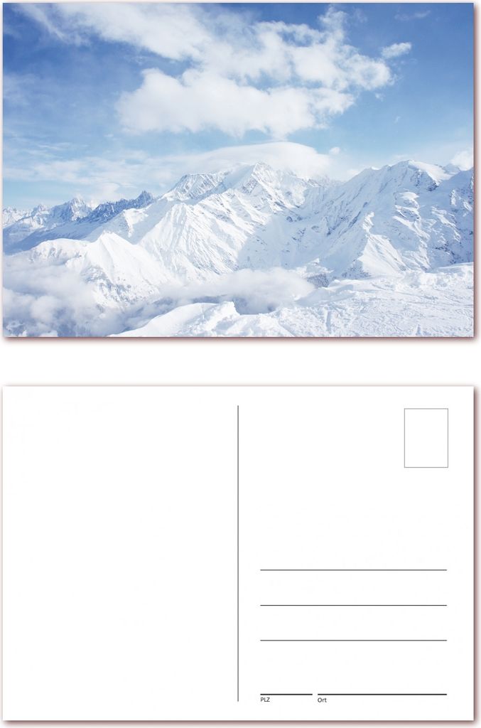 12 Stück Postkarten schneebedecktes Gebirge unter blauem Himmel im DIN A6 Format ( PKT-121 )